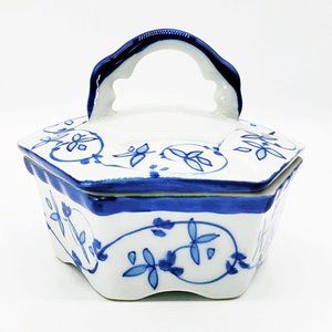 Cobalt Blue & White Porcelain Trinket Box Thailand